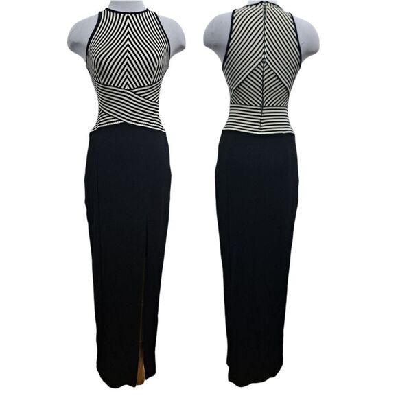 Vintage Tadashi Bodycon High Front Slit Y2K Classic Rib Knit Gothic Maxi Dres XS - Picture 1 of 14